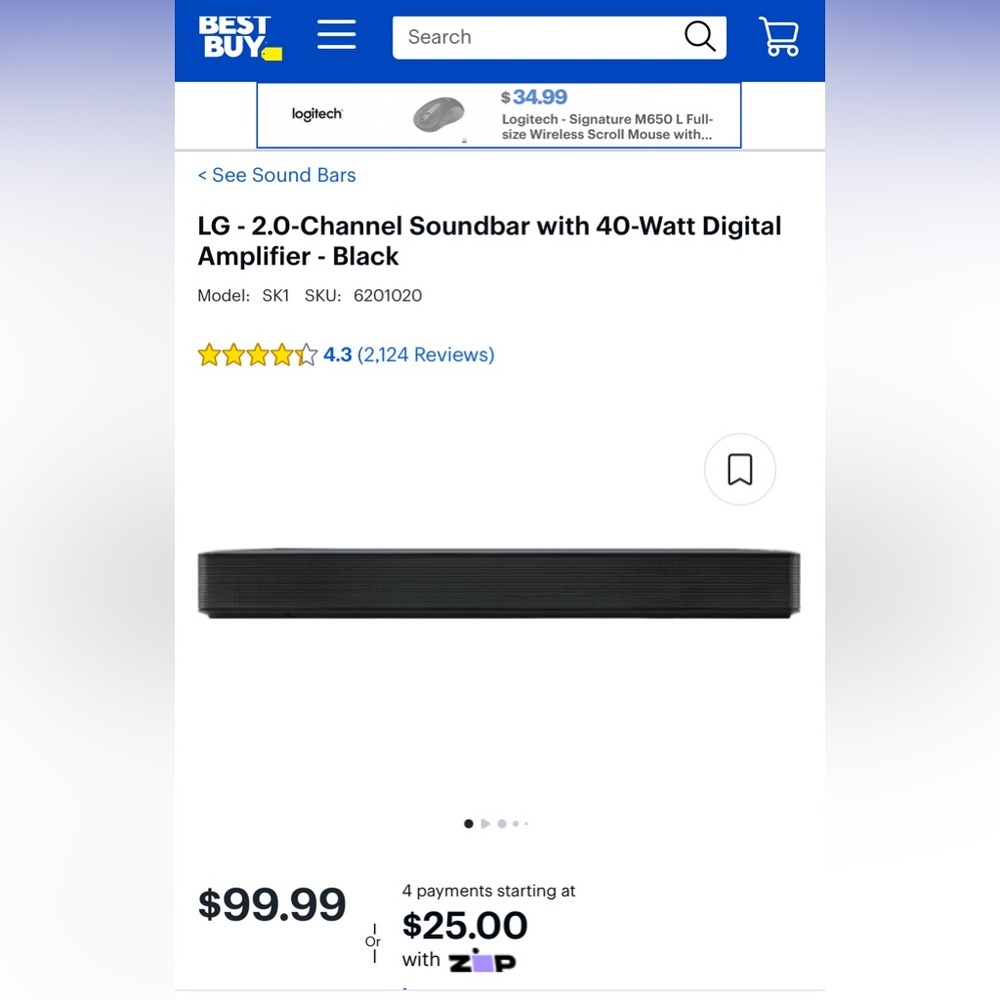LG 2.0-Channel Soundbar 40-Watt Digital Amplifier Remote Control Black